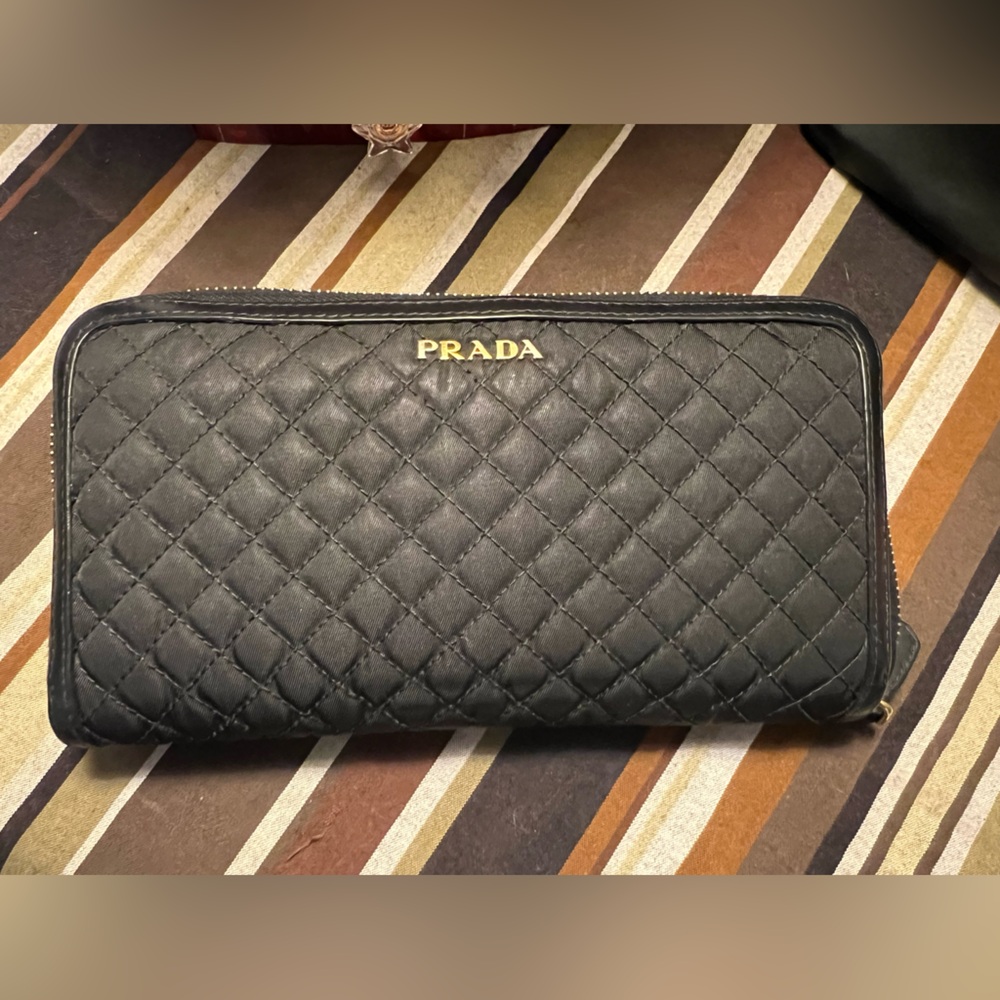 PRADA Tessuto Quilted Nylon Zip-Around Wallet w/COA